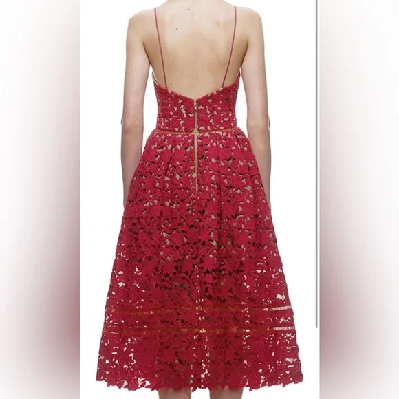 Elegant Red Lace Midi Dress